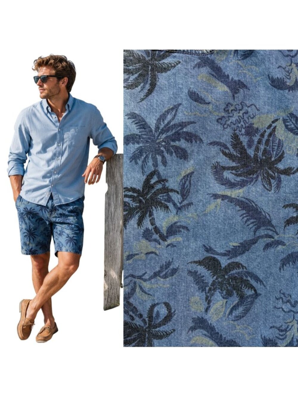 Levis 502 Palm Tree Print Blue Denim Jean Shorts Jorts Islandcore Coastal Men 40
